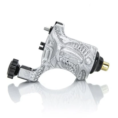 V5 Platinum Silver Bio-Mech — Hand-Engraved Bishop Rotary Tattoo Machine