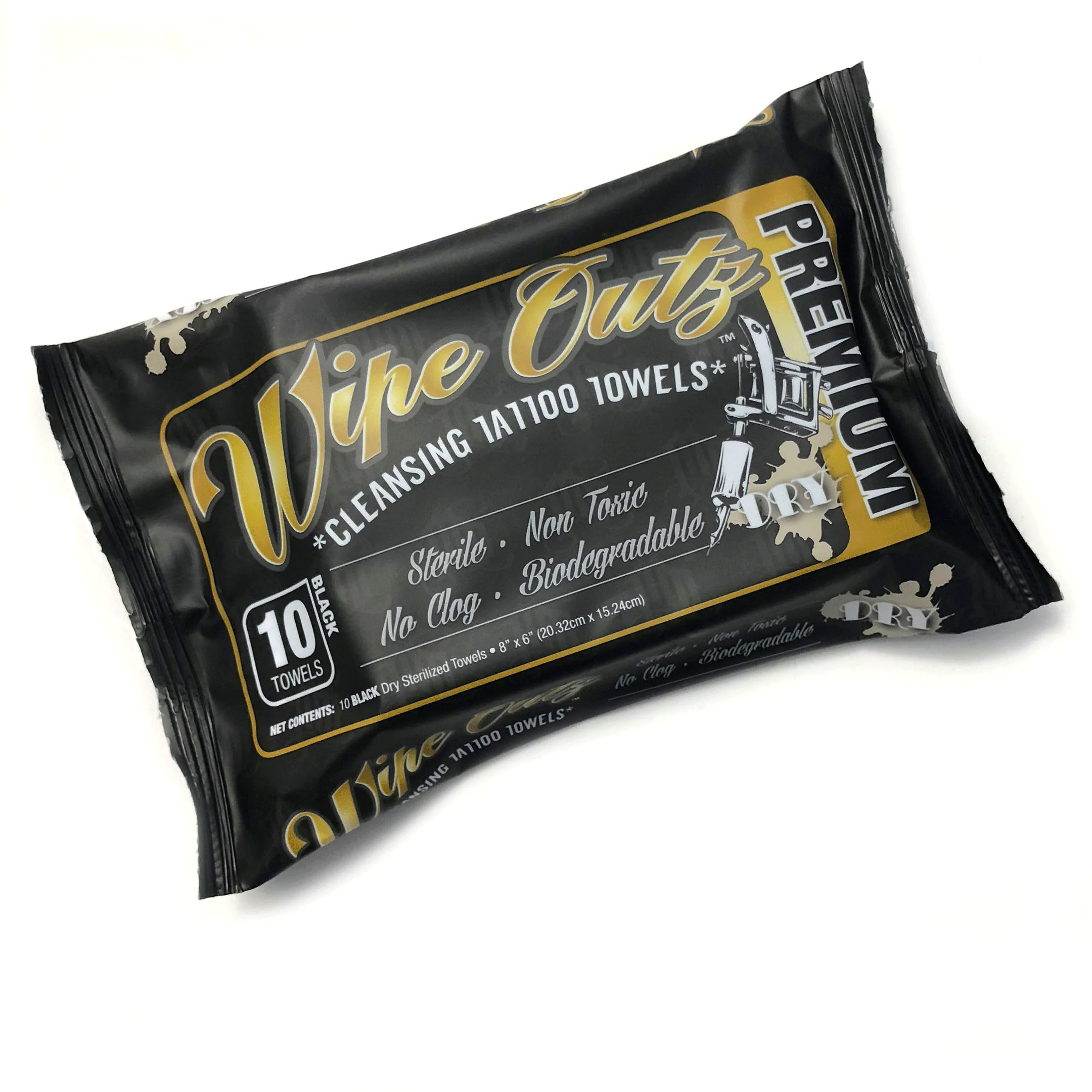 Wipe Outz⢠Dry-Black Sterilized Tattoo Towels 10 Count Pack